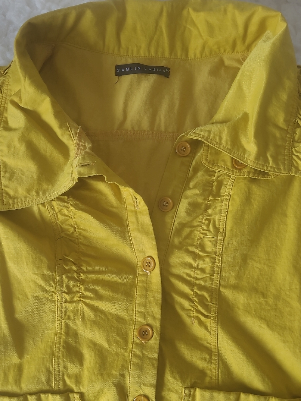 Yellow Ruffle-Trim Button Front Women’s Top - Picture 7 of 7